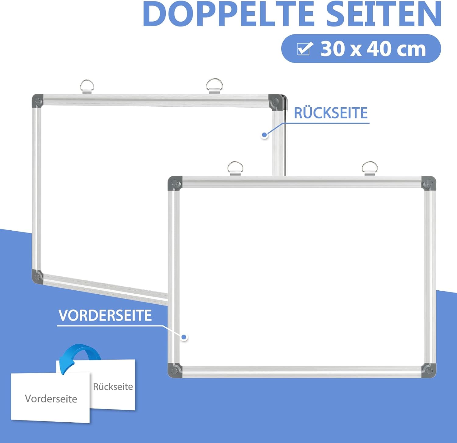 Thumbnail 3 de DOLLAR BOSS magnetisches Whiteboard (30×40 cm, A3) mit 2 Stiften, 8 Magneten & Halterung ohne Bohren