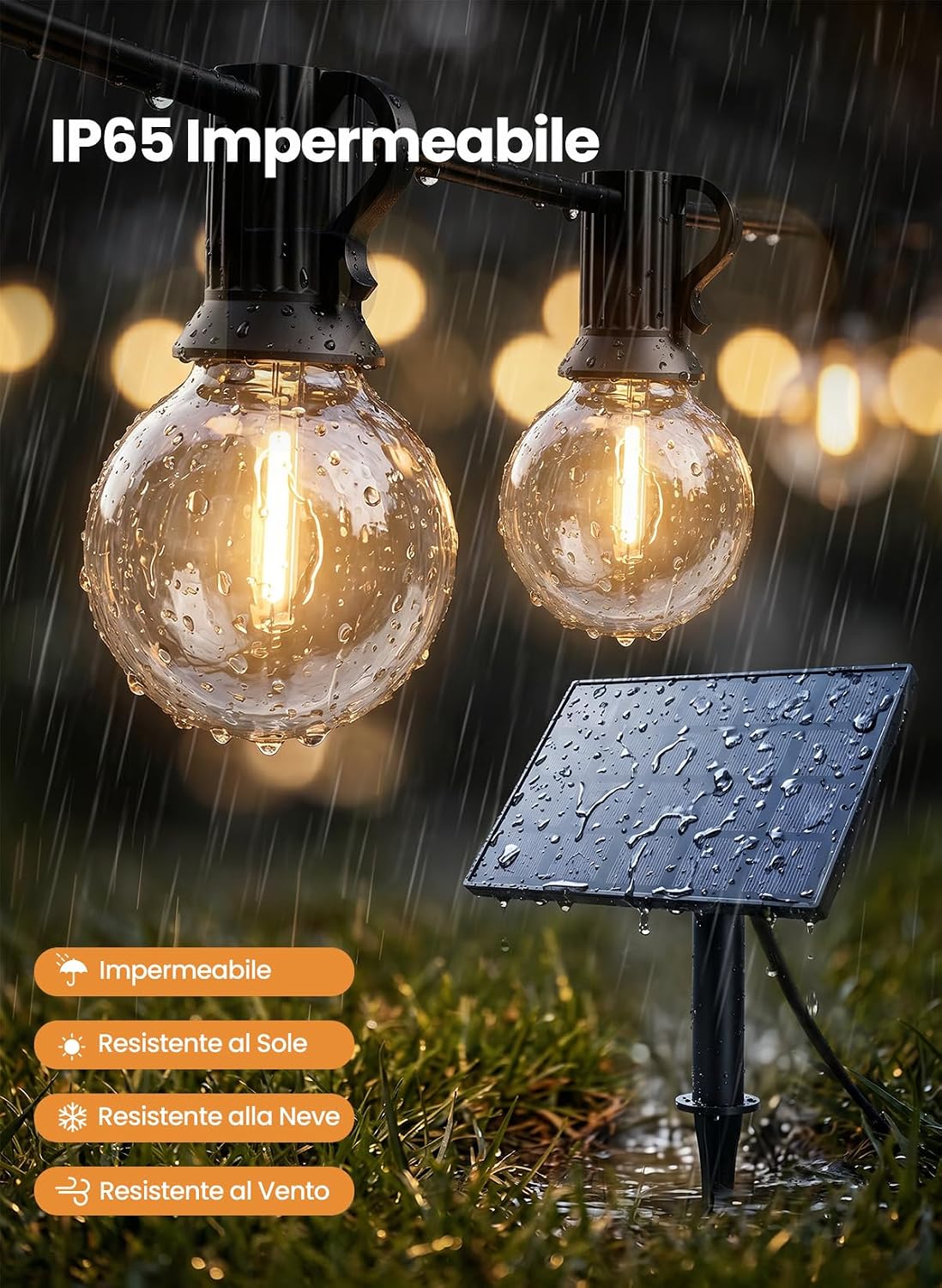 Thumbnail 2 de Yuucio Catena Di Luci a Energia Solare per Esterni (15 m, 25+1 LED G40, IP45/IP65, 2700K) – Decorazione solare per giardino e feste