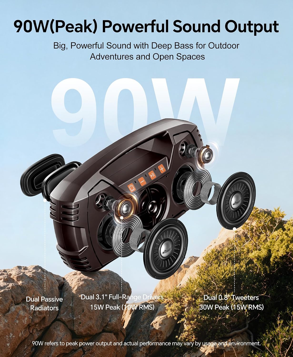Detalle 2 de IPX7 Waterproof Outdoor Bluetooth Speaker by Houl Zallee (Dark Brown) — 90W Peak, 32H Playtime, Floating Design