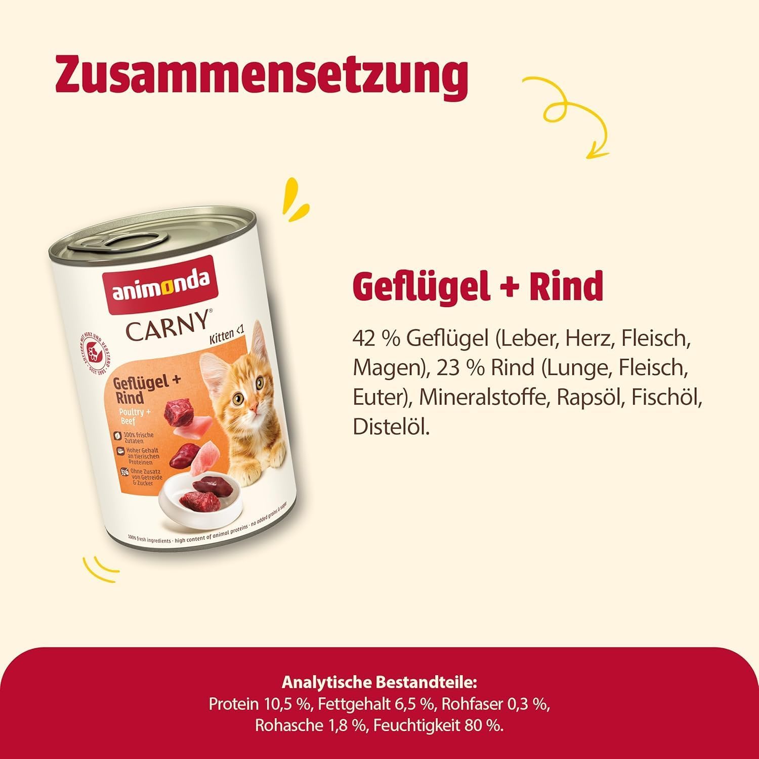 Detalle 2 de animonda Carny Adult Kitten Nassfutter Geflügel + Rind (12 x 400 g) – ausgewogene Mahlzeiten ohne Zucker und Getreide
