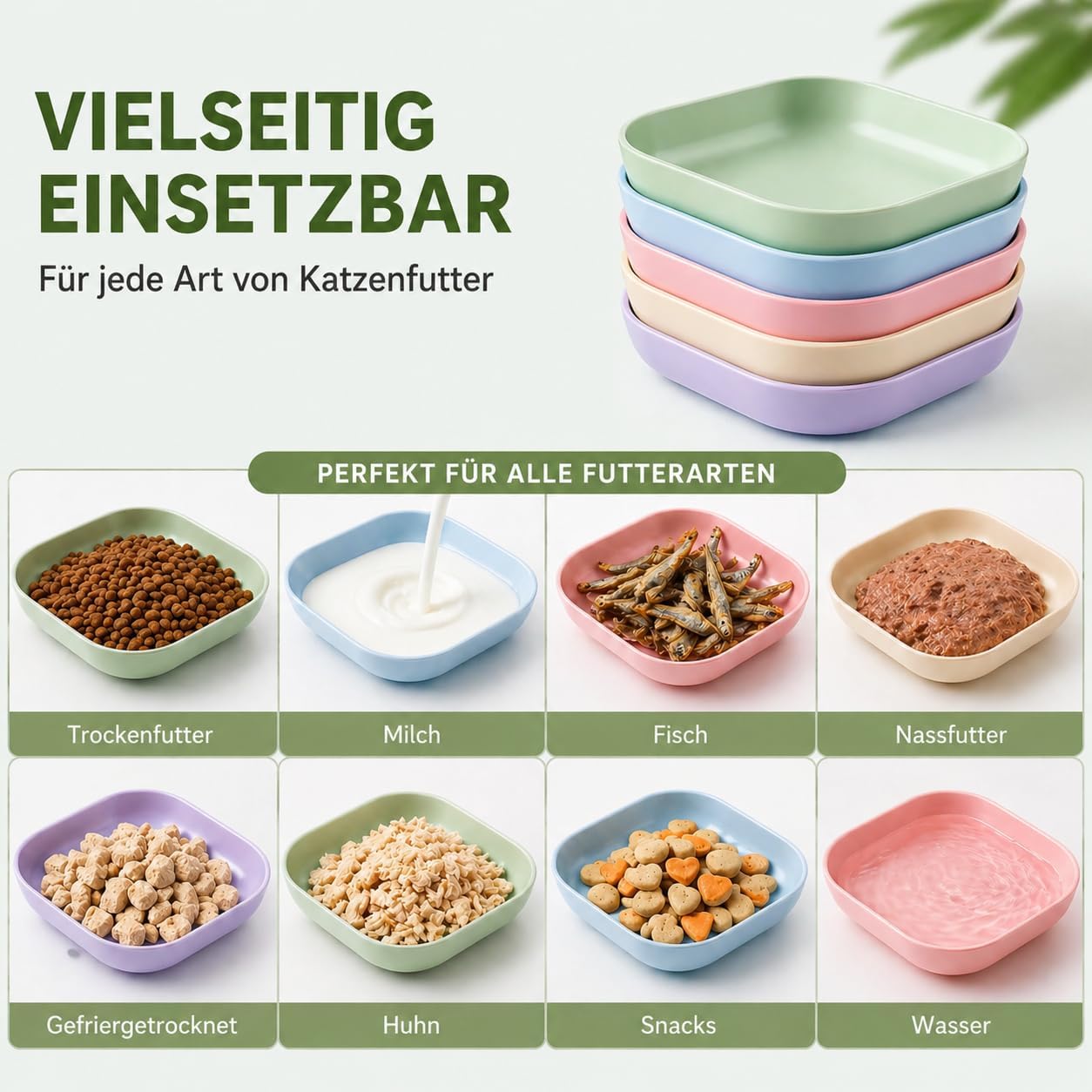 Detalle 2 de Zoenif Katzennapf, 10 Stück – Whisker Friendly Flachfressnapf aus Weizenstroh