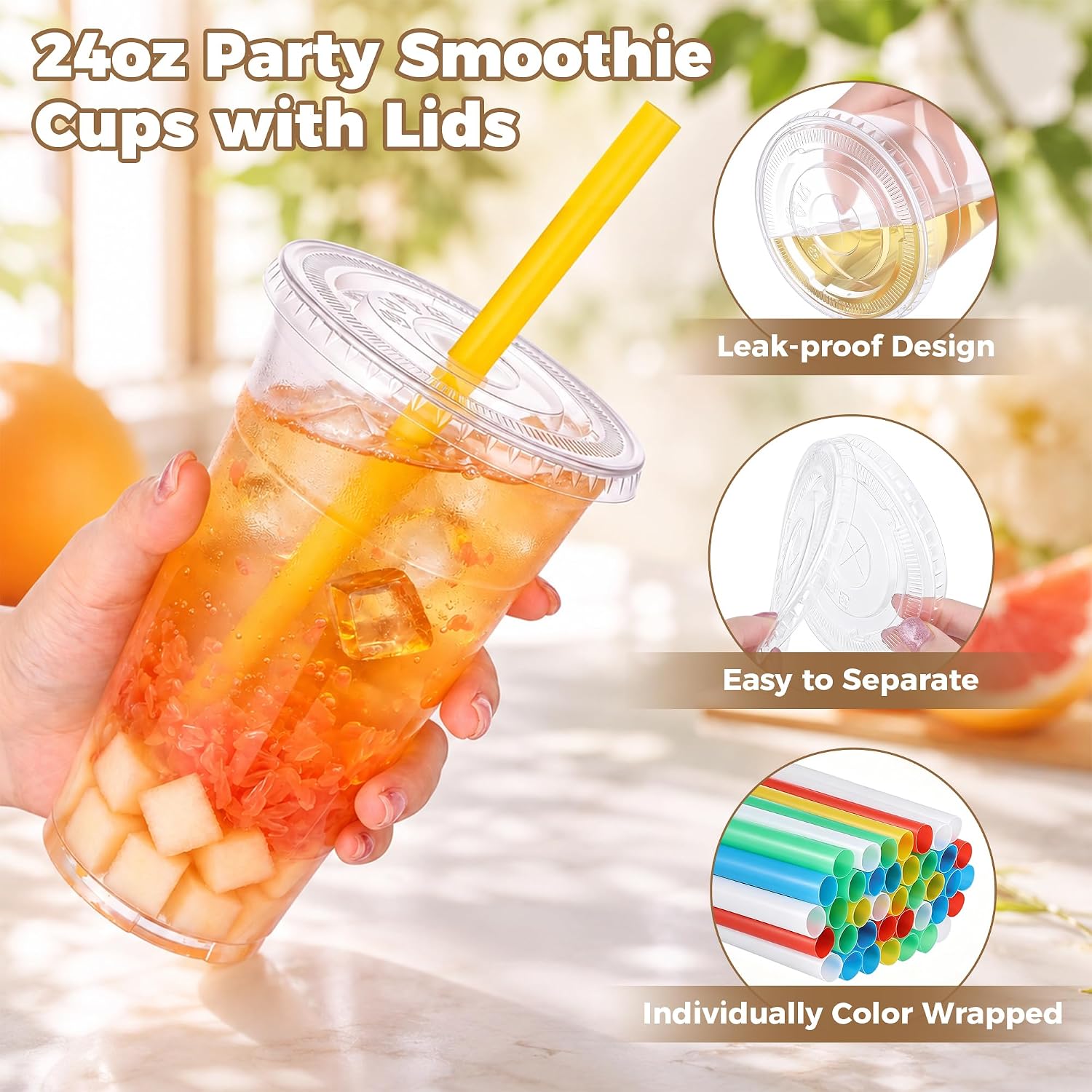 Detalle de DI QIU REN DQR-CA-56-24oz-100color wide straw 24 oz Clear Cups