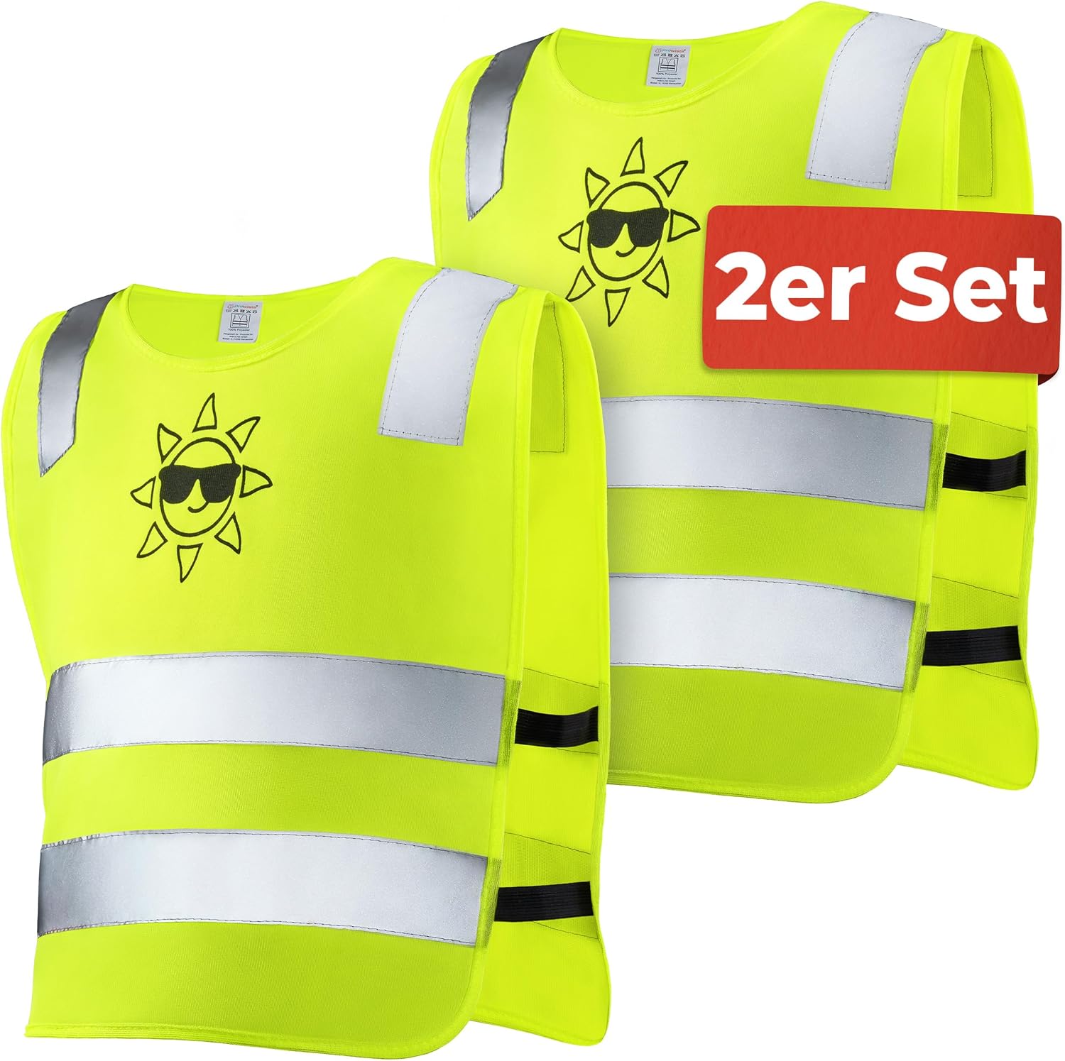 Detalle de Prowiste 2er Kinder Warnweste Gelb – EN 17353:2020 & EN 1150:1999 zertifiziert, Größe 2–12 Jahre