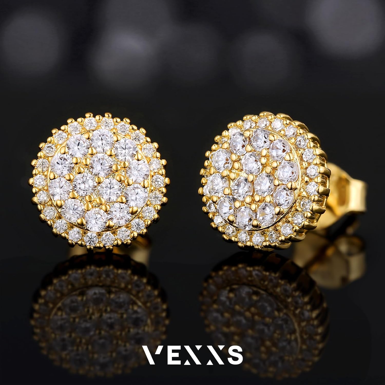 Detalle 2 de VEXXS Herren Ohrringe Silber 925 mit 18K Gold- oder Weißgold-Beschichtung, 5A Zirkonia – Glänzende Diamond-Ohrstecker für Männer