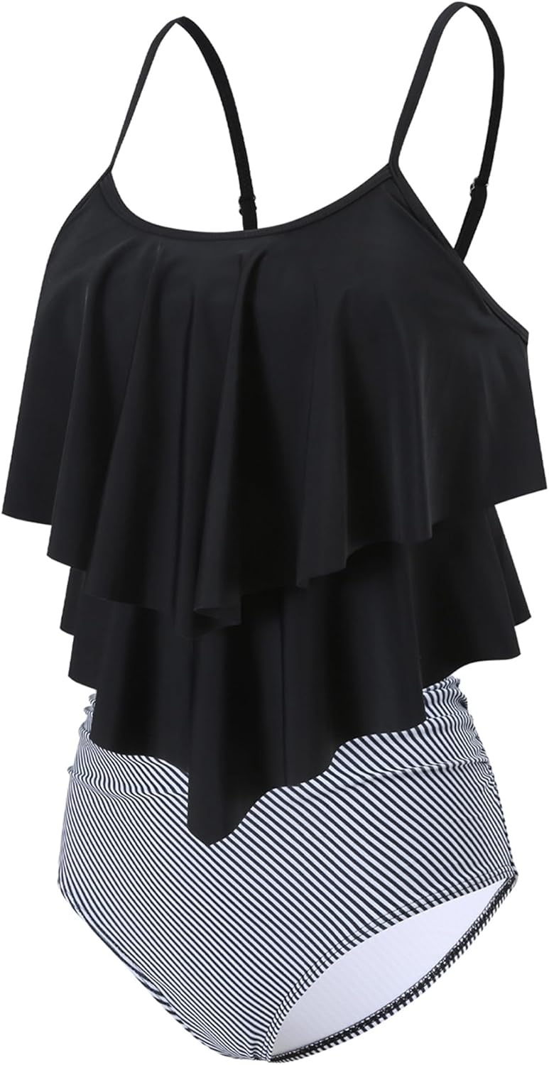 Detalle de FLYILY Femmes Two-Pièces Tankini Taille Haute à Volants et Ruché