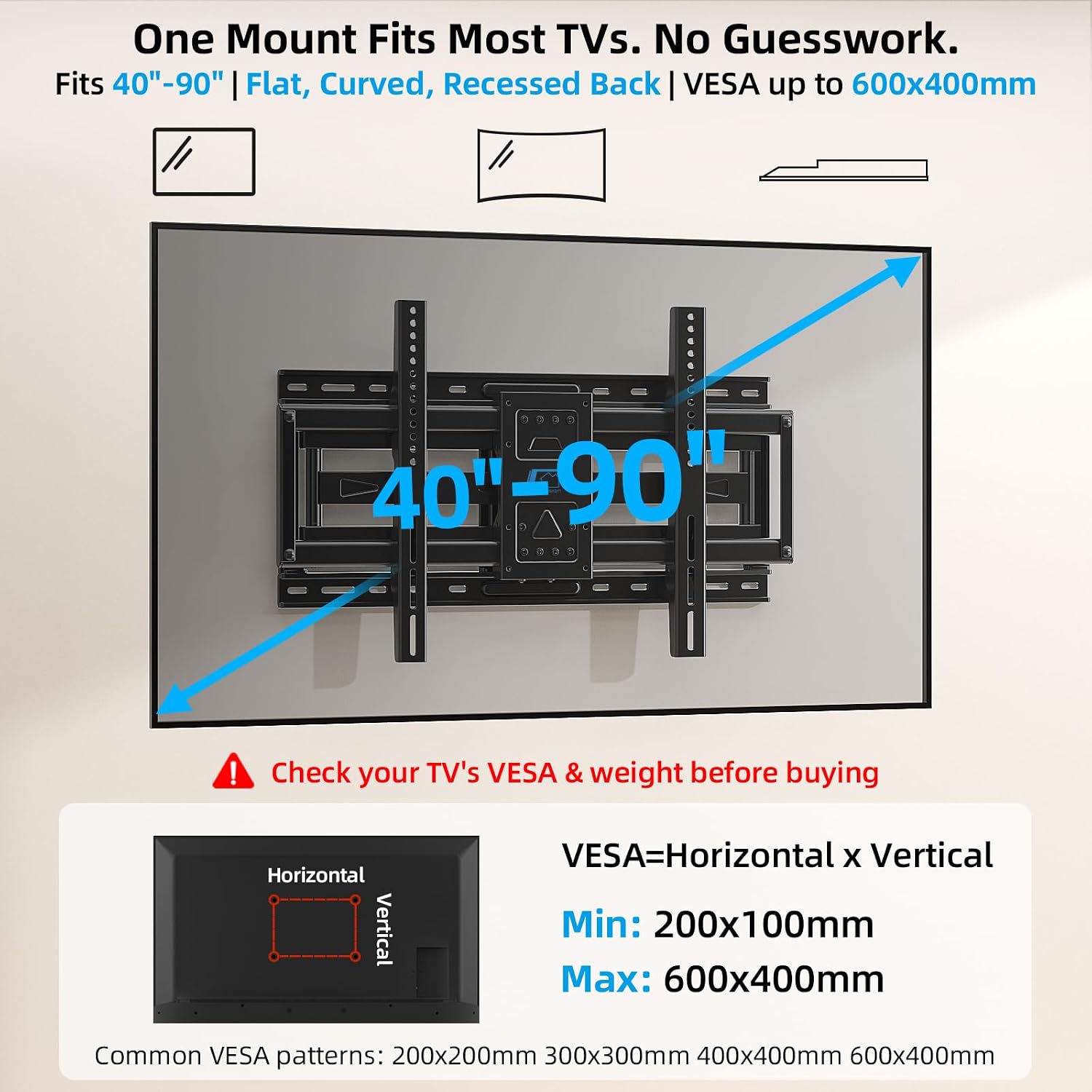 Detalle de HOME VISION Heavy-Duty Full-Motion TV Wall Mount for 40–90" TVs (Up to 200 lbs)