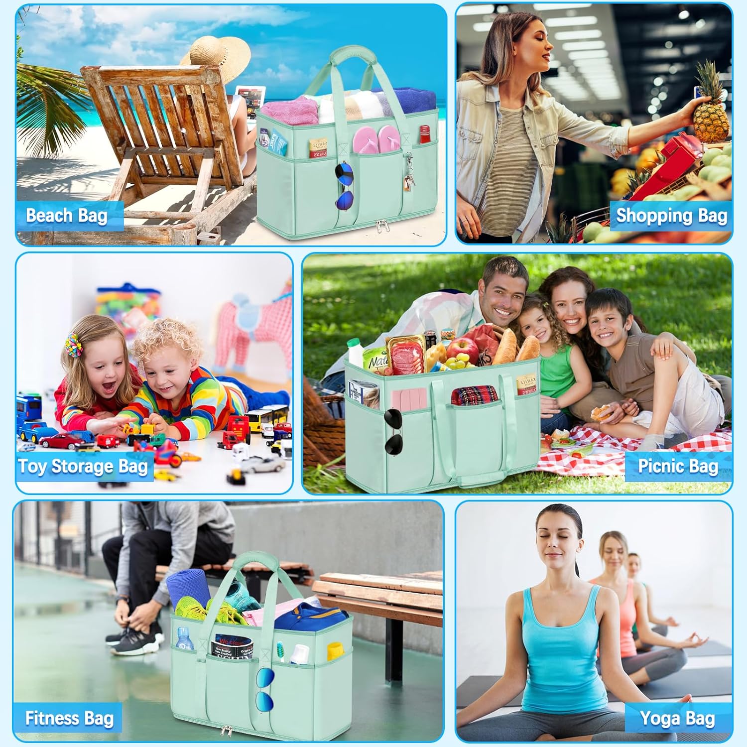 Thumbnail 6 de BTNEEU Grand sac de plage XXL Famille 45L, pliable avec poches et compartiment humide séparé