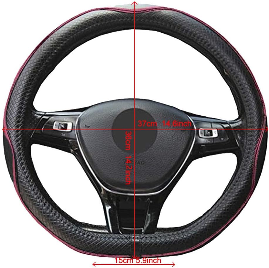 Detalle de Istn Microfiber Leather Car Steering Wheel Cover, 15 inch D Shape – Black/Pink