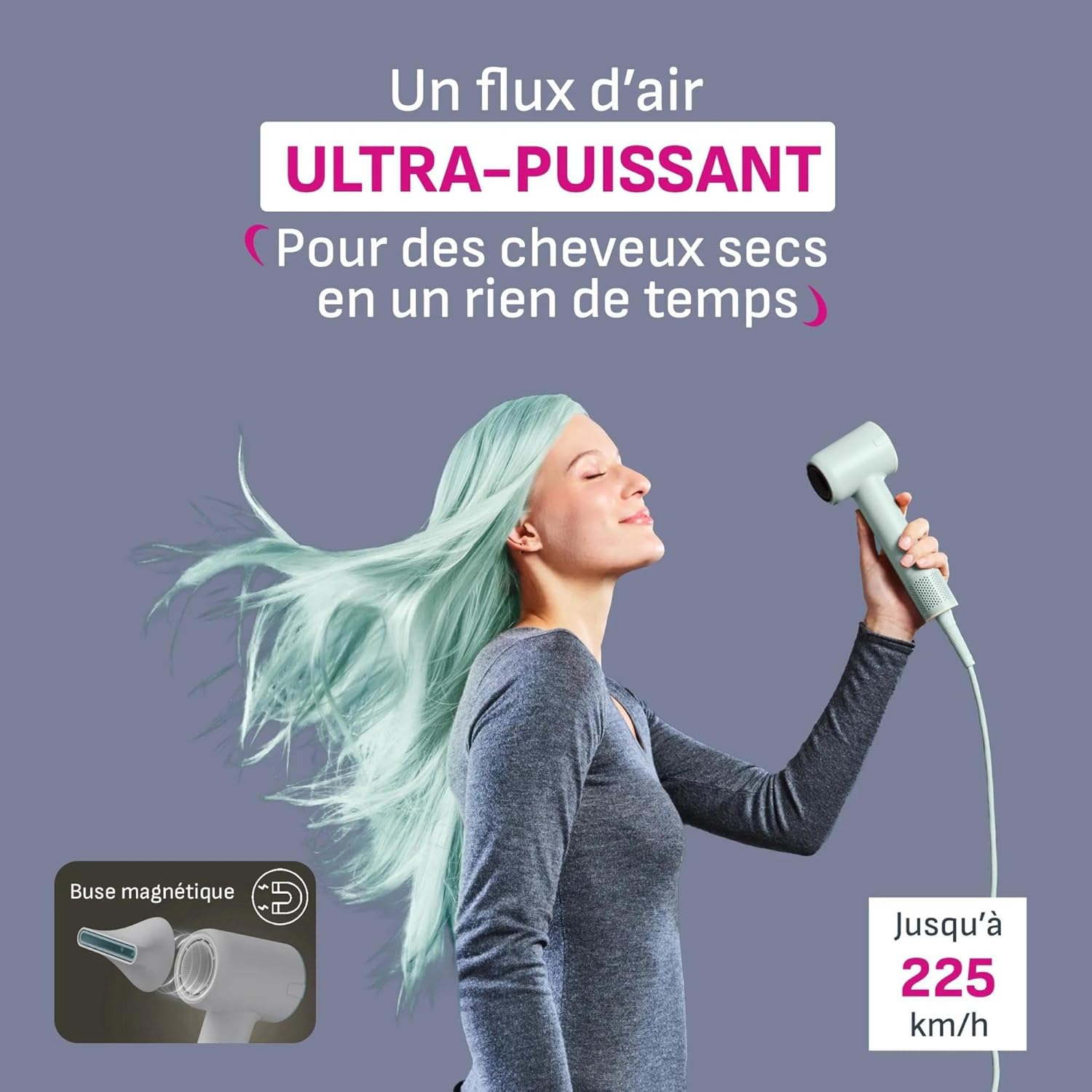 Detalle de Calor Blumia – Sèche-cheveux ultra compact et léger, moteur digital & flux d'air 225 km/h