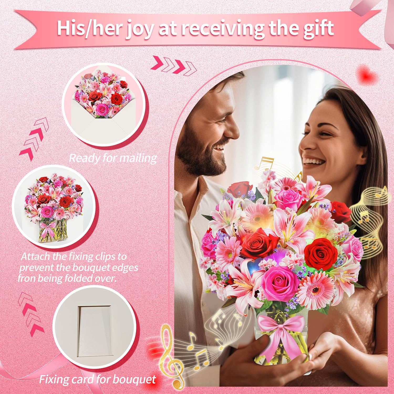 Detalle de XTF2015 C046-054 3D Pop-Up Bouquet Card with Music and Lights