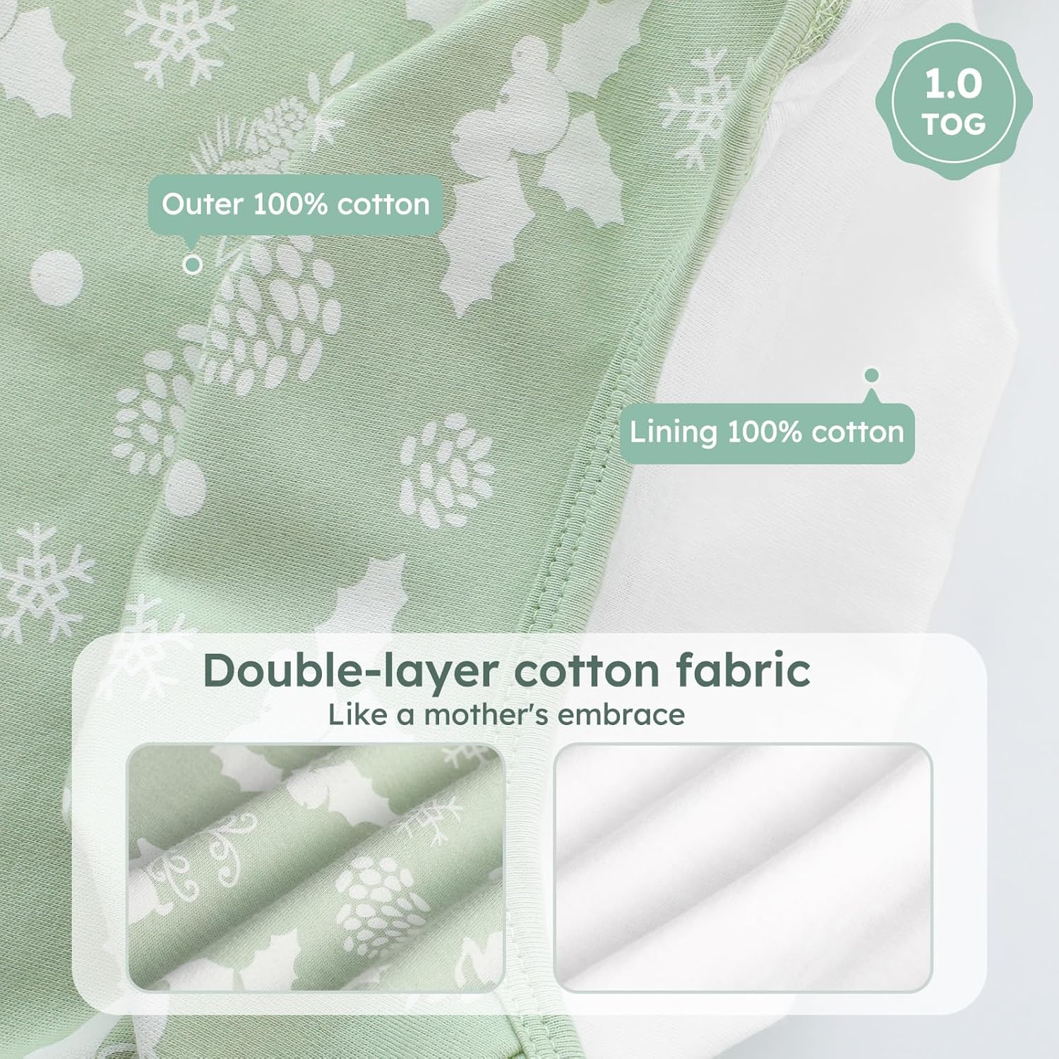 Thumbnail 4 de Unnivoll Baby Schlafsack mit Füßen 1,0 Tog – 80 cm, Baumwolle, Zweierpack, grün, für Jungen & Mädchen