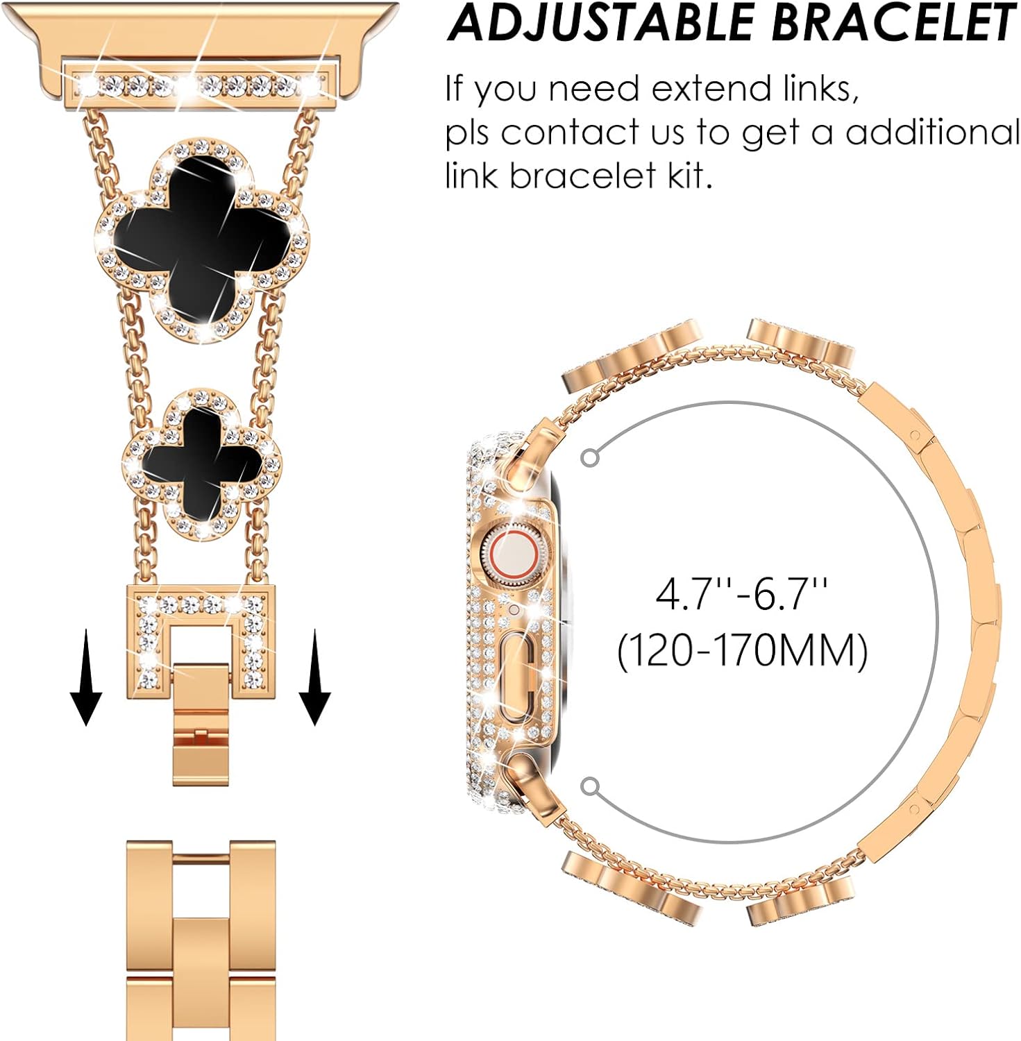 Thumbnail 3 de KADES 41mm Apple Watch Strap with Bling Case and Rose Gold/Black Dial—Diamond-Studded Bracelet for iWatch 9/8/7