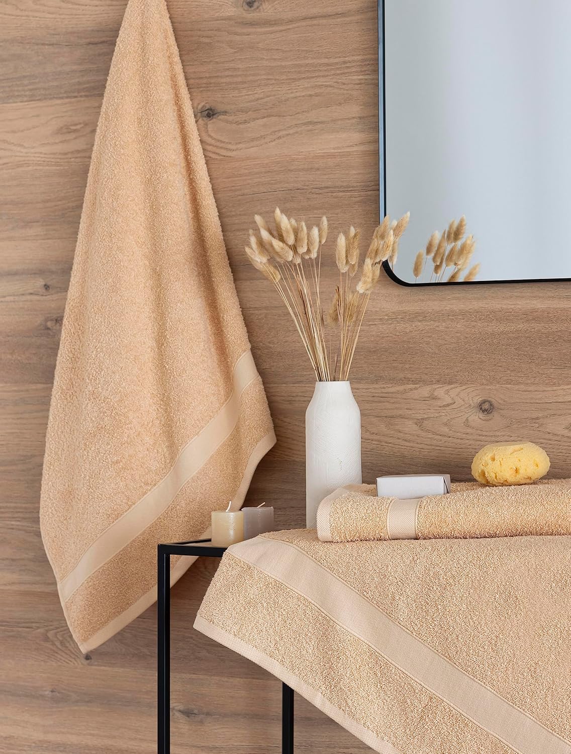 Thumbnail 5 de Todocama Lot de 2 Serviettes de Douche en coton 550 g/m² – 70 x 140 cm, Beige