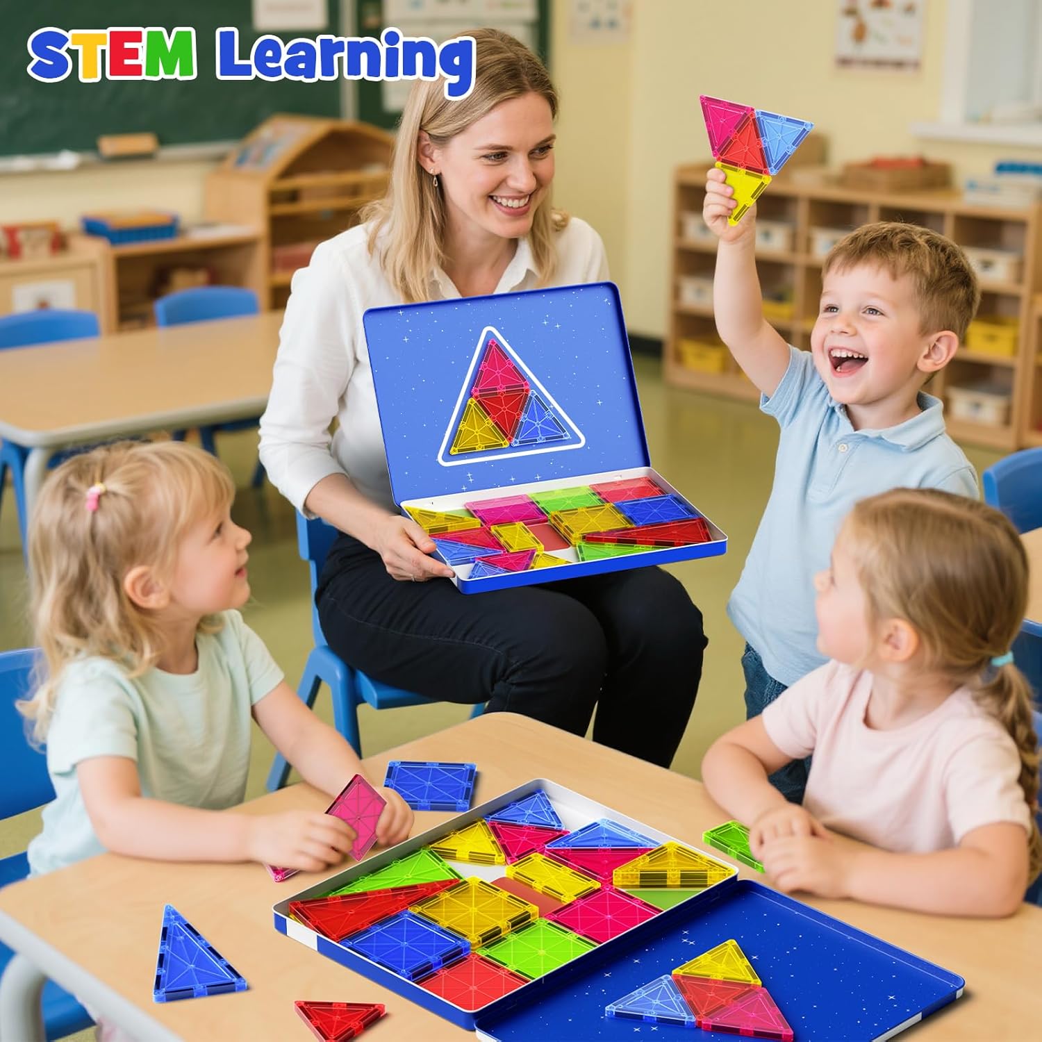 Thumbnail 3 de iburge Magnetische Bausteine Fliesen-Set (32 Stück, 7,5 cm) mit Metallkasten für Kinder ab 3 Jahren