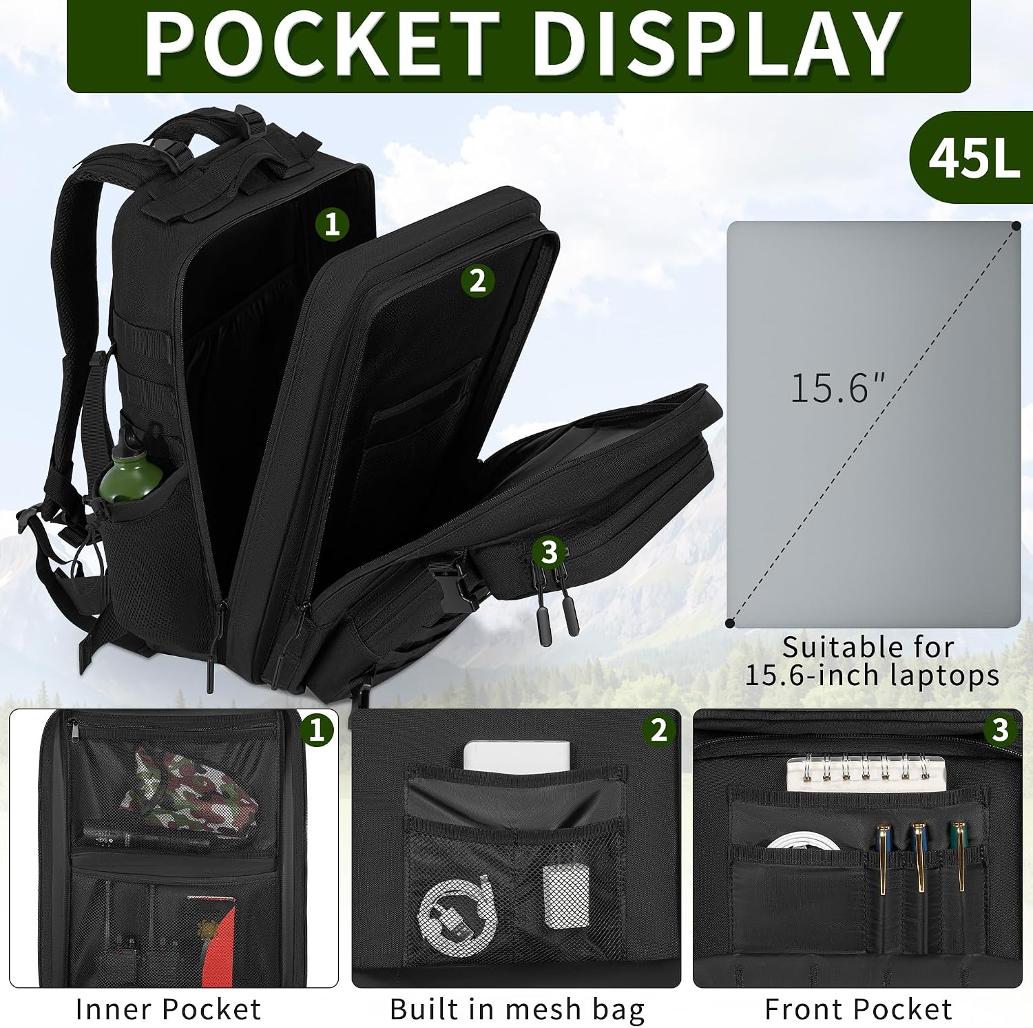 Thumbnail 6 de Military Tactical Backpack 20L/25L/35L/40L/45L with MOLLE – Rugged Rucksack for Outdoor Adventures