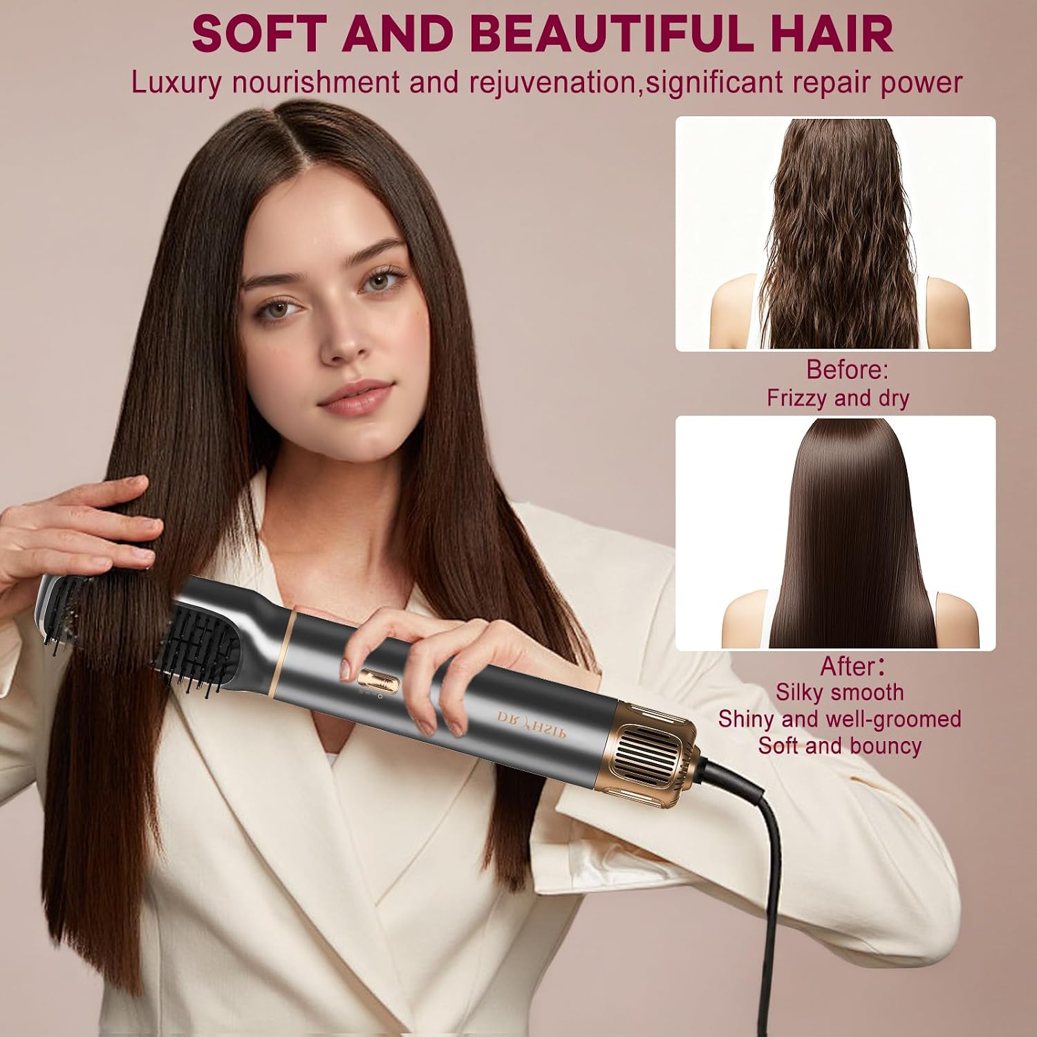 Detalle de Dryhsip 5 in 1 Spazzola Asciugacapelli Multifunzione: styling rapido per lisci, onde e ricci