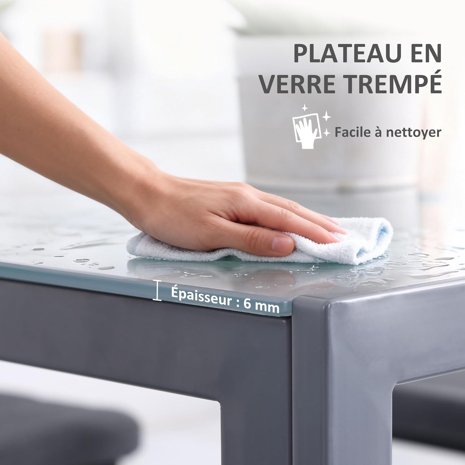 Thumbnail 3 de HOMCOM Table à Manger Carrée 75 cm – Verre trempé et piètement métal pour 2–4 personnes