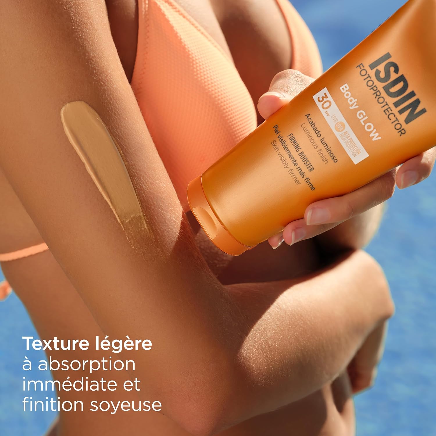 Detalle de ISDIN Body Glow SPF 30 200 ml — crème solaire corporelle illuminatrice à effet glow
