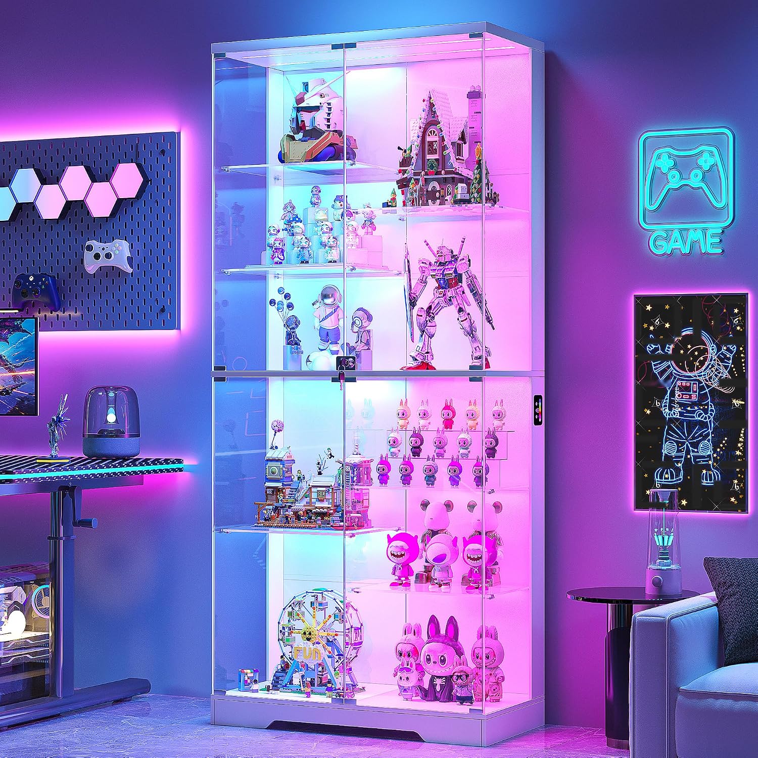 Detalle de Lvifur 10-Tier Glass Display Cabinet with RGB Lighting and Motion Sensor