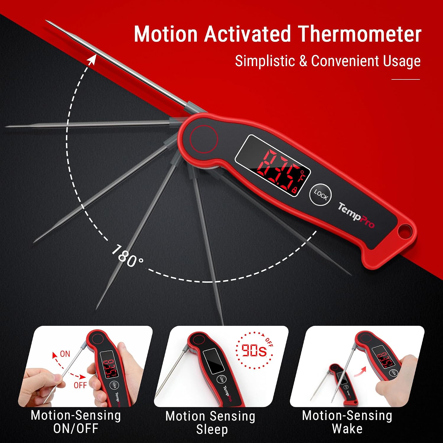 Detalle 1 de TempPro TempSwift ELITE TP-19 Digital Meat Thermometer, Waterproof, 180° Display