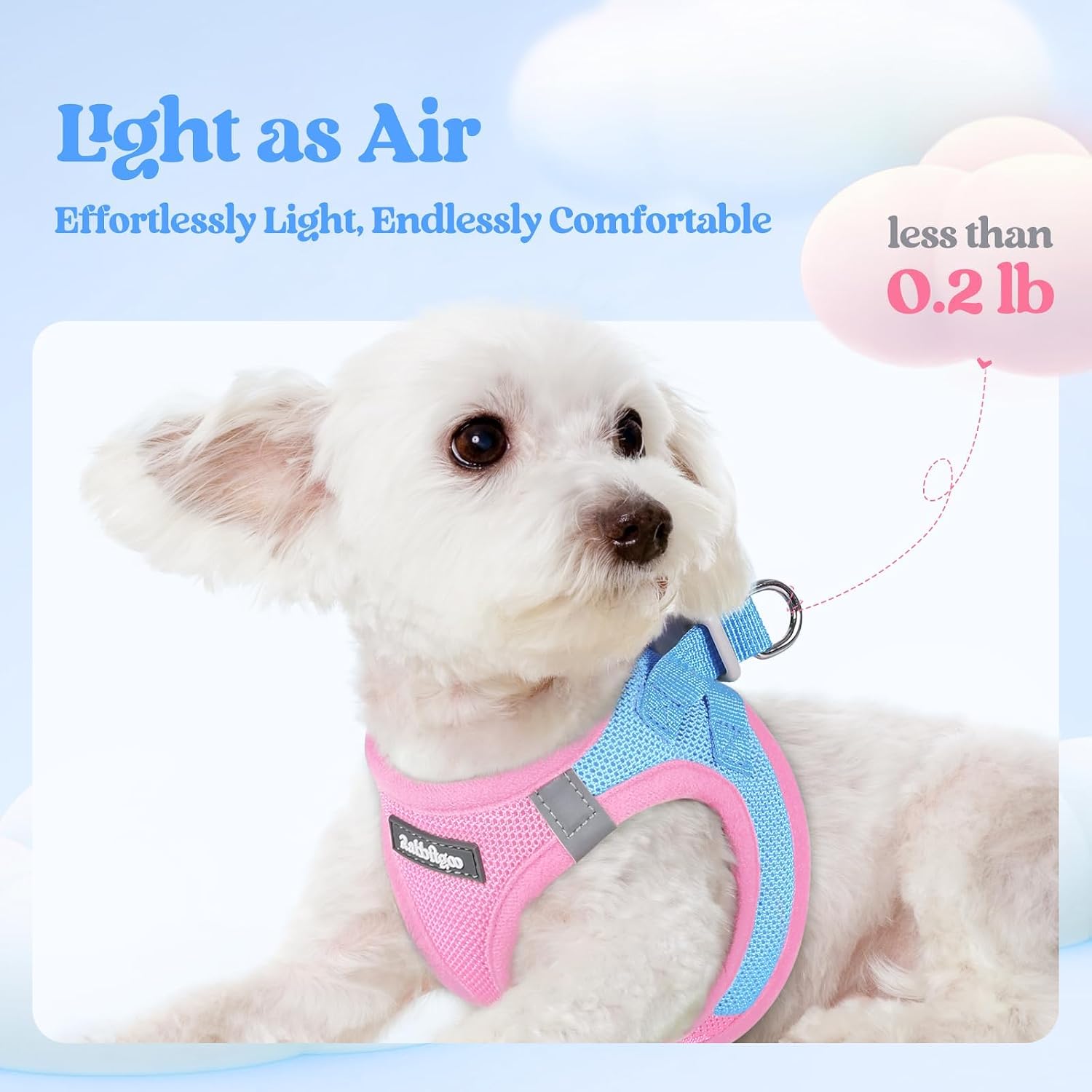 Detalle 2 de rabbitgoo MJGBDTZCG-SPKSBCS-DADE Small Step-In Dog Harness and Leash Set, Reflective Mesh, Blue & Light Pink