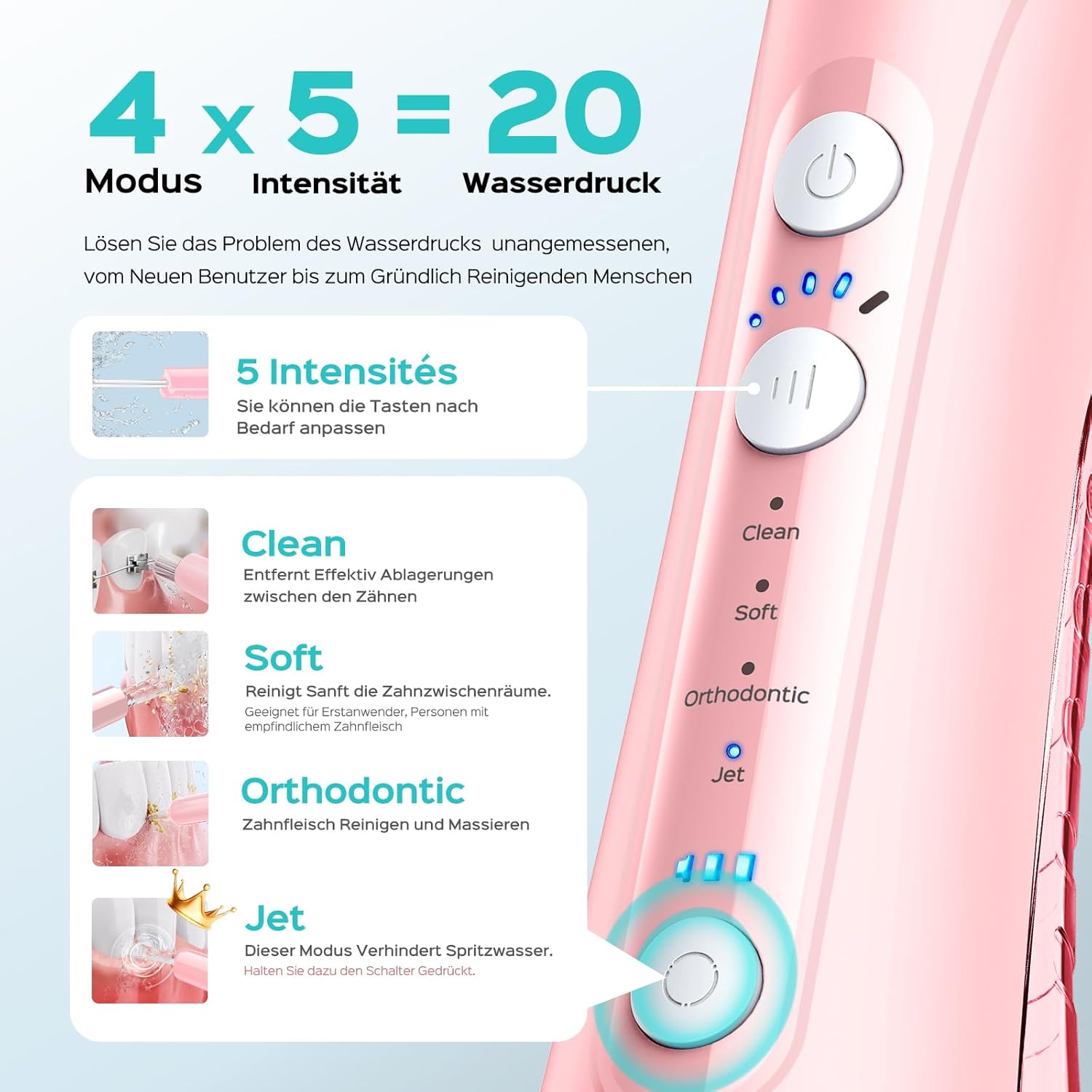 Thumbnail 1 de COSLUS C50 elektrische Munddusche kabellos mit 4 Modi, 20 Intensitäten, IPX7