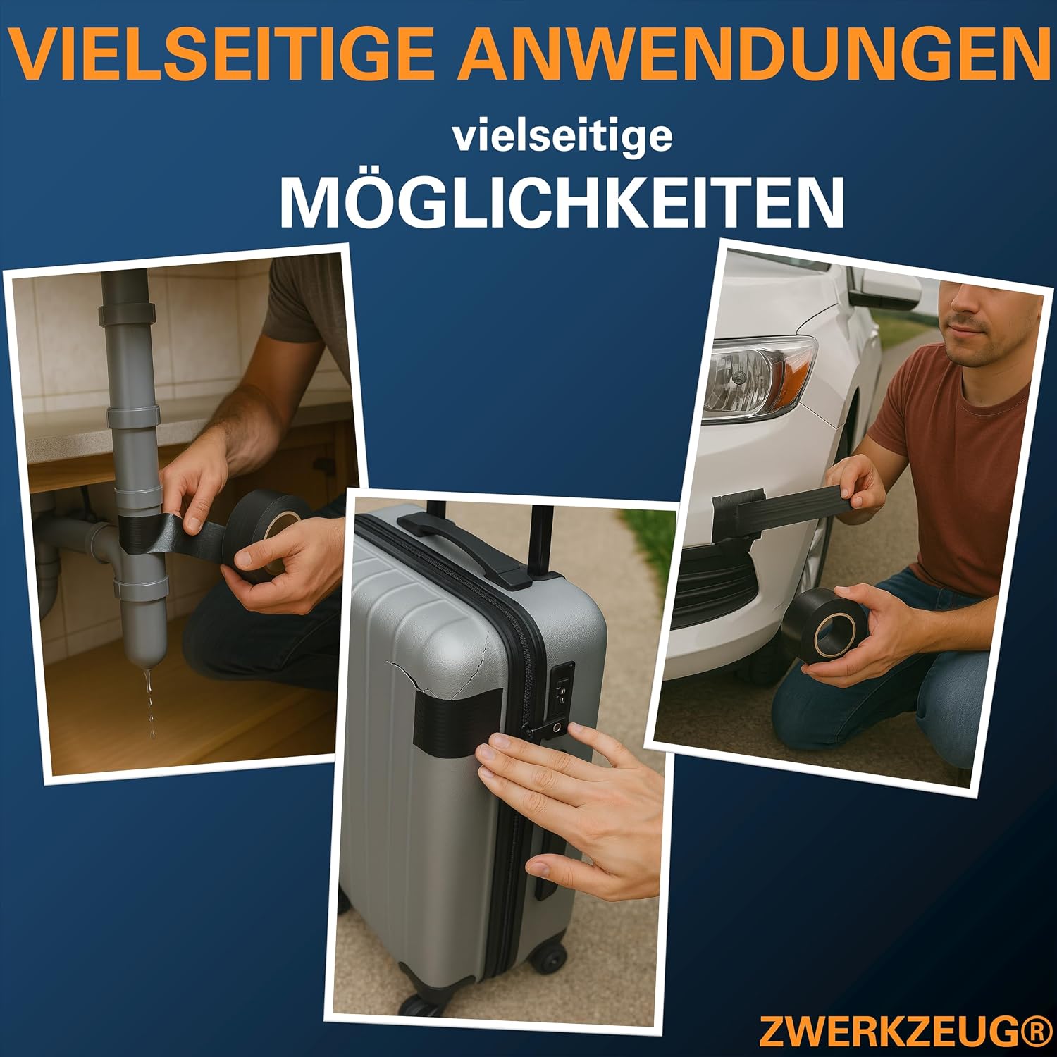 Thumbnail 6 de ZWERKZEUG Panzertape – Reparatur-Klebeband, 3 Rollen (extra stark, wasserfest), 48 mm x 96 m, in 2 Farben