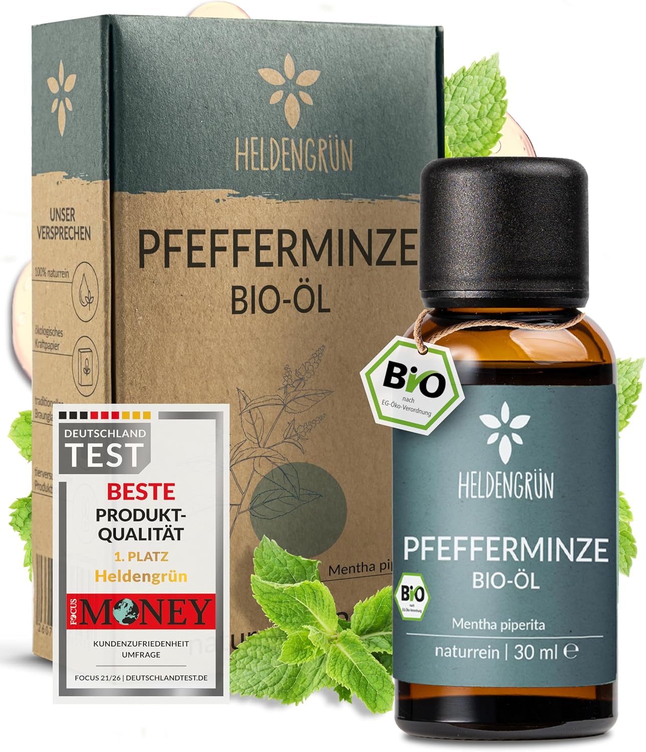 Detalle de Heldengrün® BIO Pfefferminzöl (100% naturrein) – Reines Pfefferminzöl zum Verzehr aus Griechenland