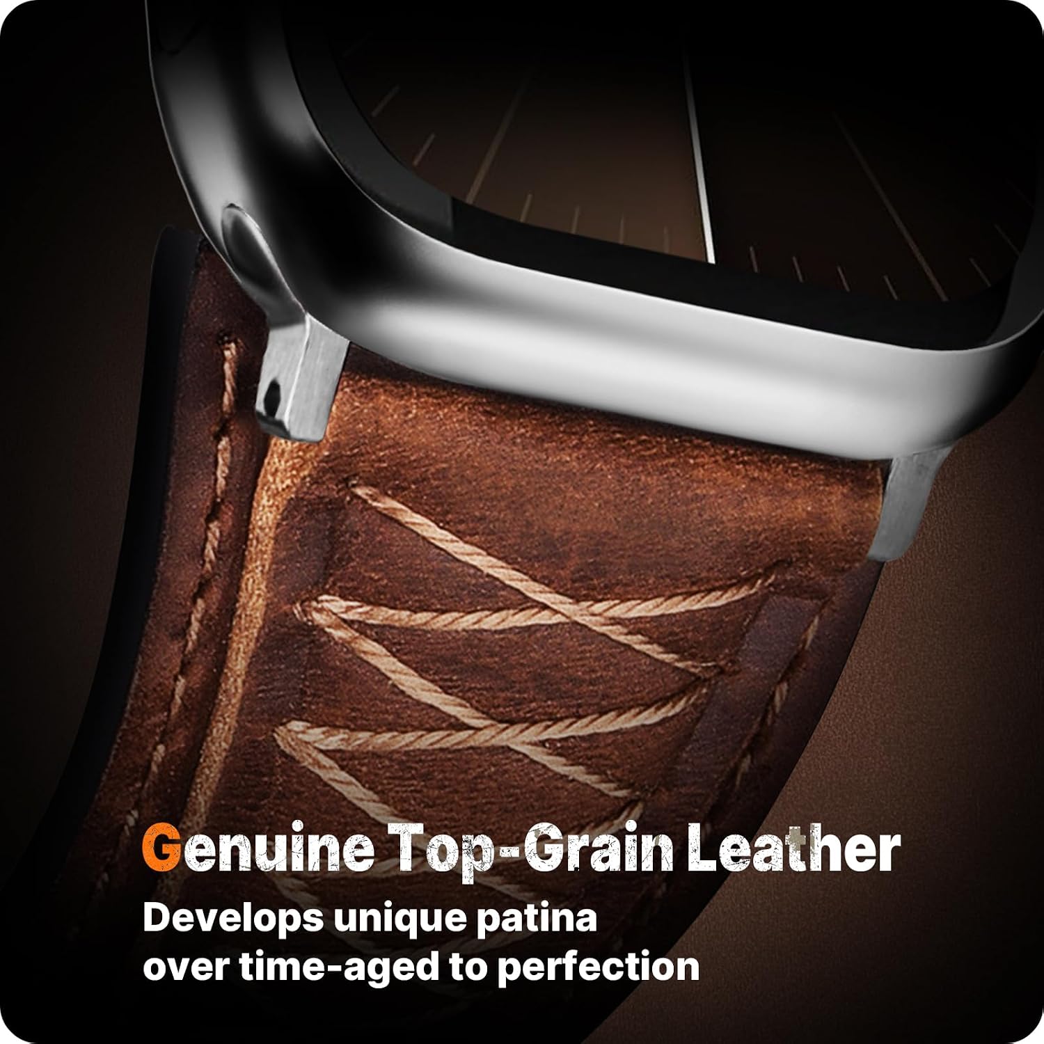 Detalle de Fullmosa Leather Strap for Apple Watch Ultra 3/2 & Series 11–1: Dark Brown