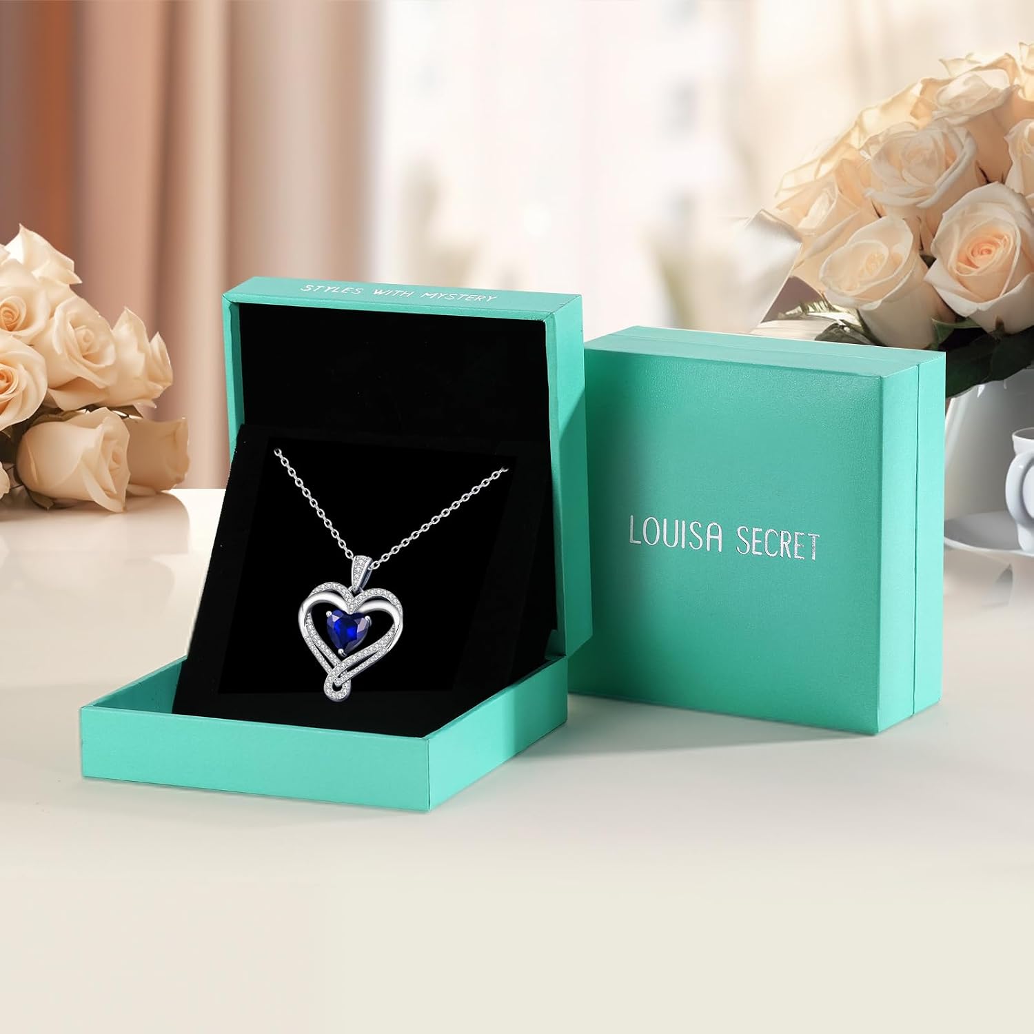 Detalle 2 de LOUISA SECRET Kette Damen Unendlichkeit mit Geburtsstein – Infinity Halskette aus Rhodium