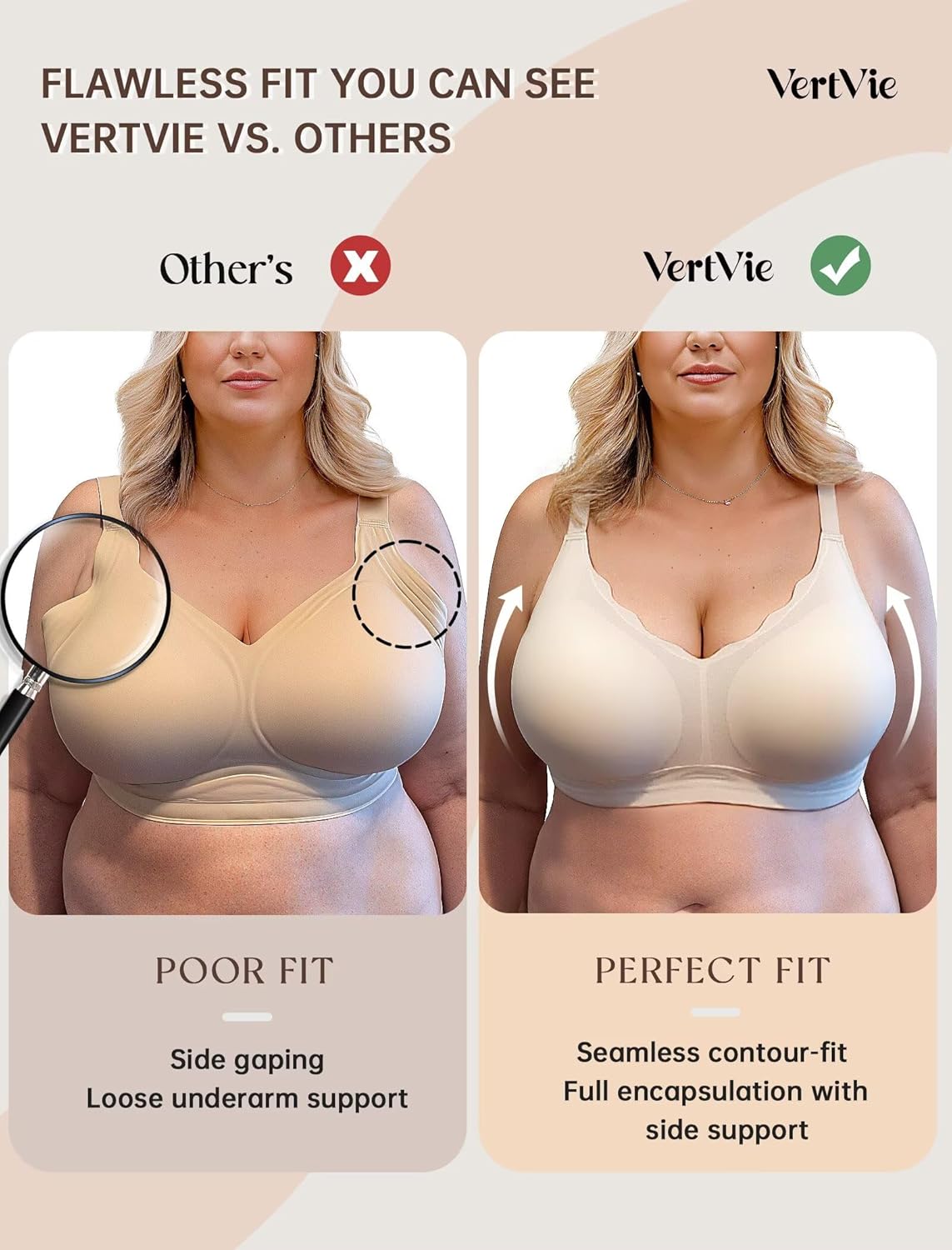 Thumbnail 4 de Vertvie Women Seamless Jelly Bras (Wirefree, Push-Up, Full Coverage) Scalloped V-Neck Bralette