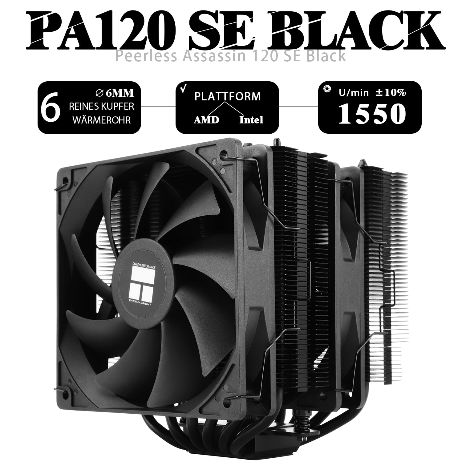 Detalle de TR-Thermalright Peerless Assassin 120 SE Black CPU-Kühler – Dual-Tower, 2x120 mm Lüfter, 6 Heatpipes