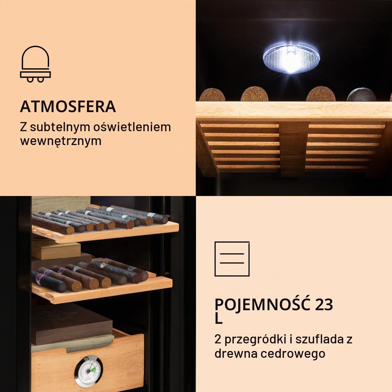 Detalle 2 de Klarstein El Presidente HEA6-ElPresidente23 – humidor 23 l z higrometrem i LED