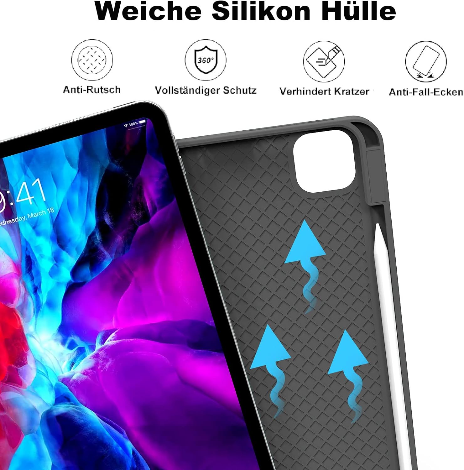 Thumbnail 4 de aoub Hülle für iPad Pro 11 Zoll (2./3./4. Gen, 2020–2022) mit Stifthalter – Weiche Silikonhülle, Pencil 2 Ladefunktion, Auto Sleep/Wake