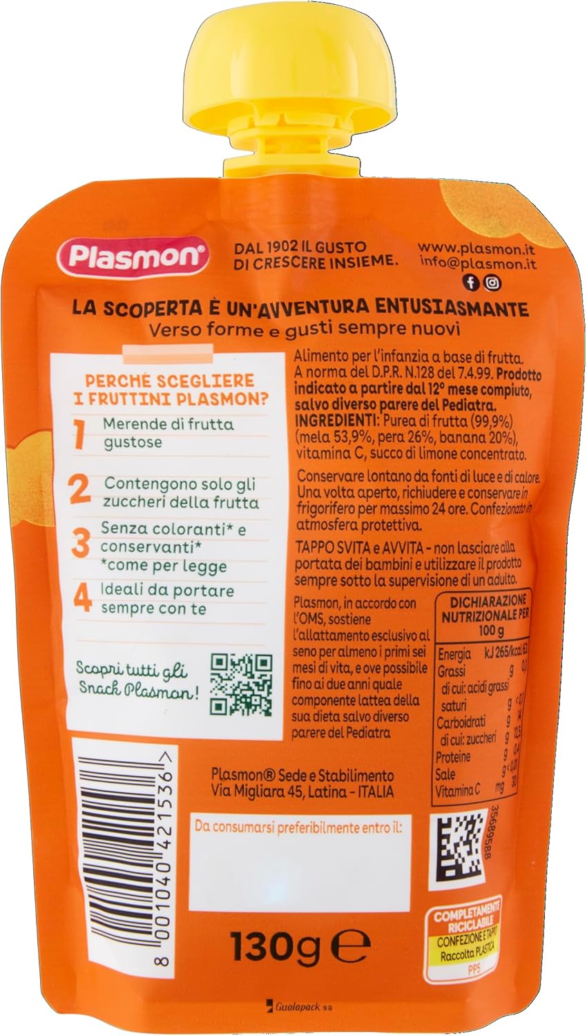 Thumbnail 2 de Plasmon I Fruttini - Frutta Mista 6x130g: merenda pronta per i primi pasti fuori casa