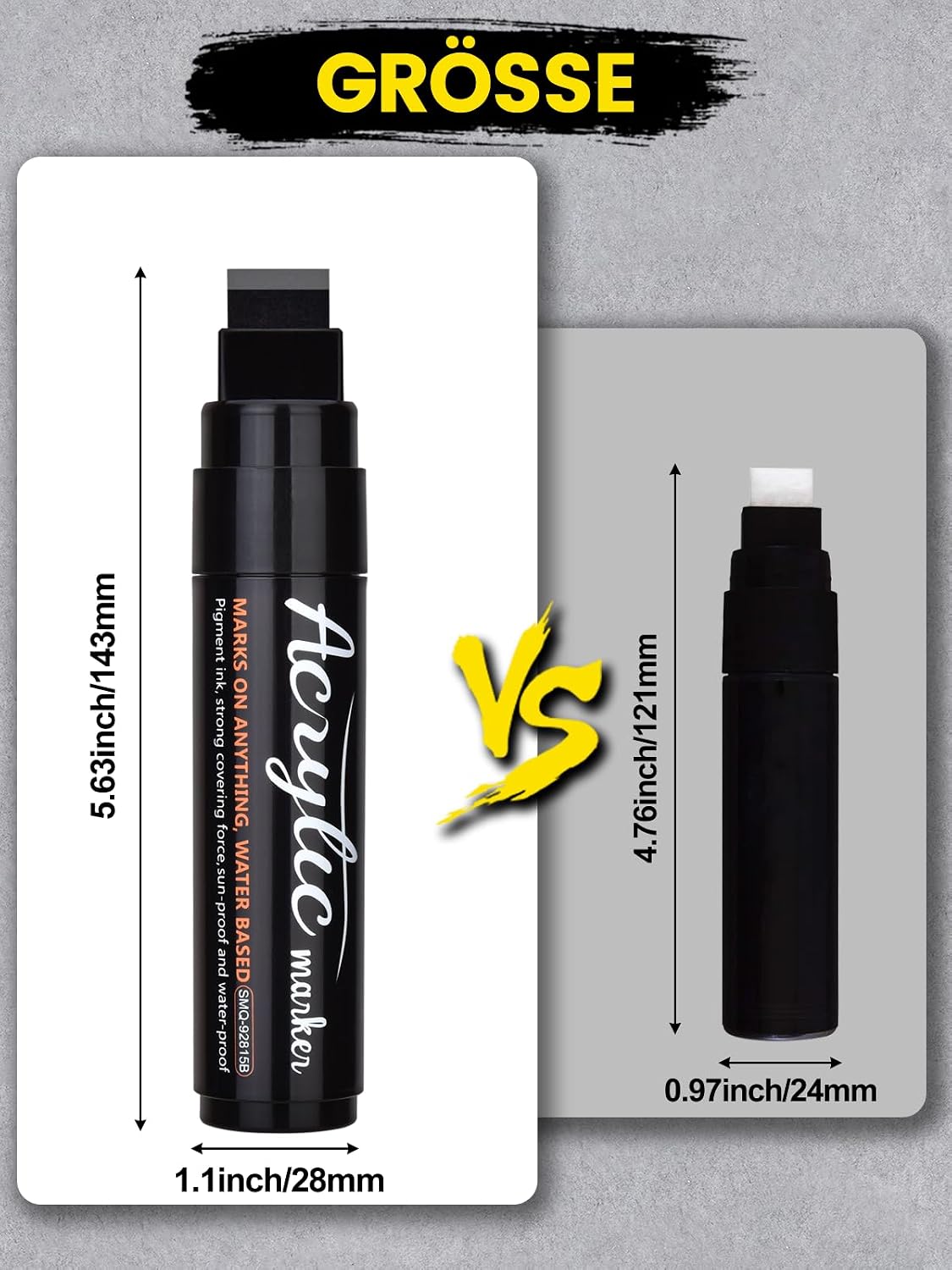 Detalle de Willingood 3x Schwarz Acrylstifte Jumbo Marker Set – 15 mm Spitze, wasserfest & schnelltrocknend