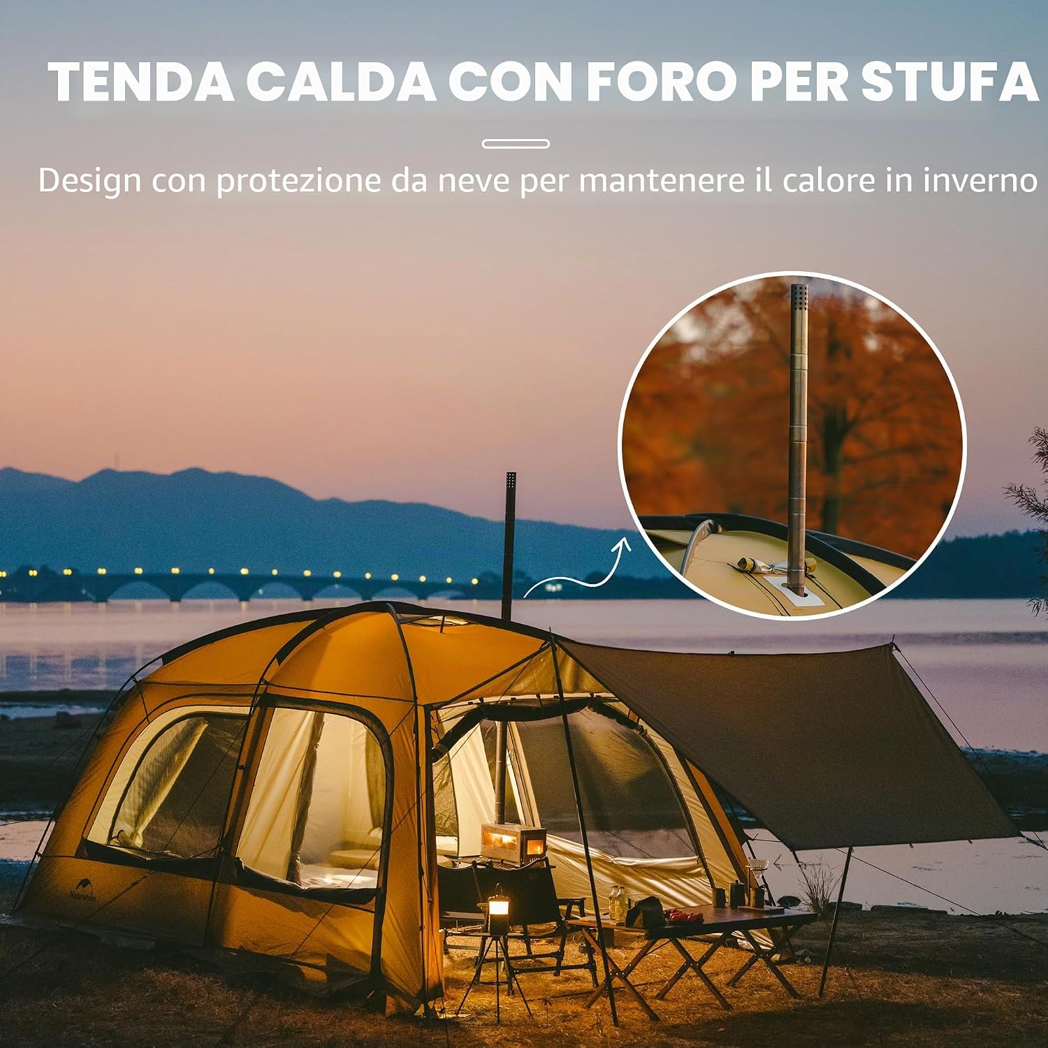 Detalle de Naturehike Tenda Campeggio 2-4 / 3-6 posti con Camino e PU4000mm