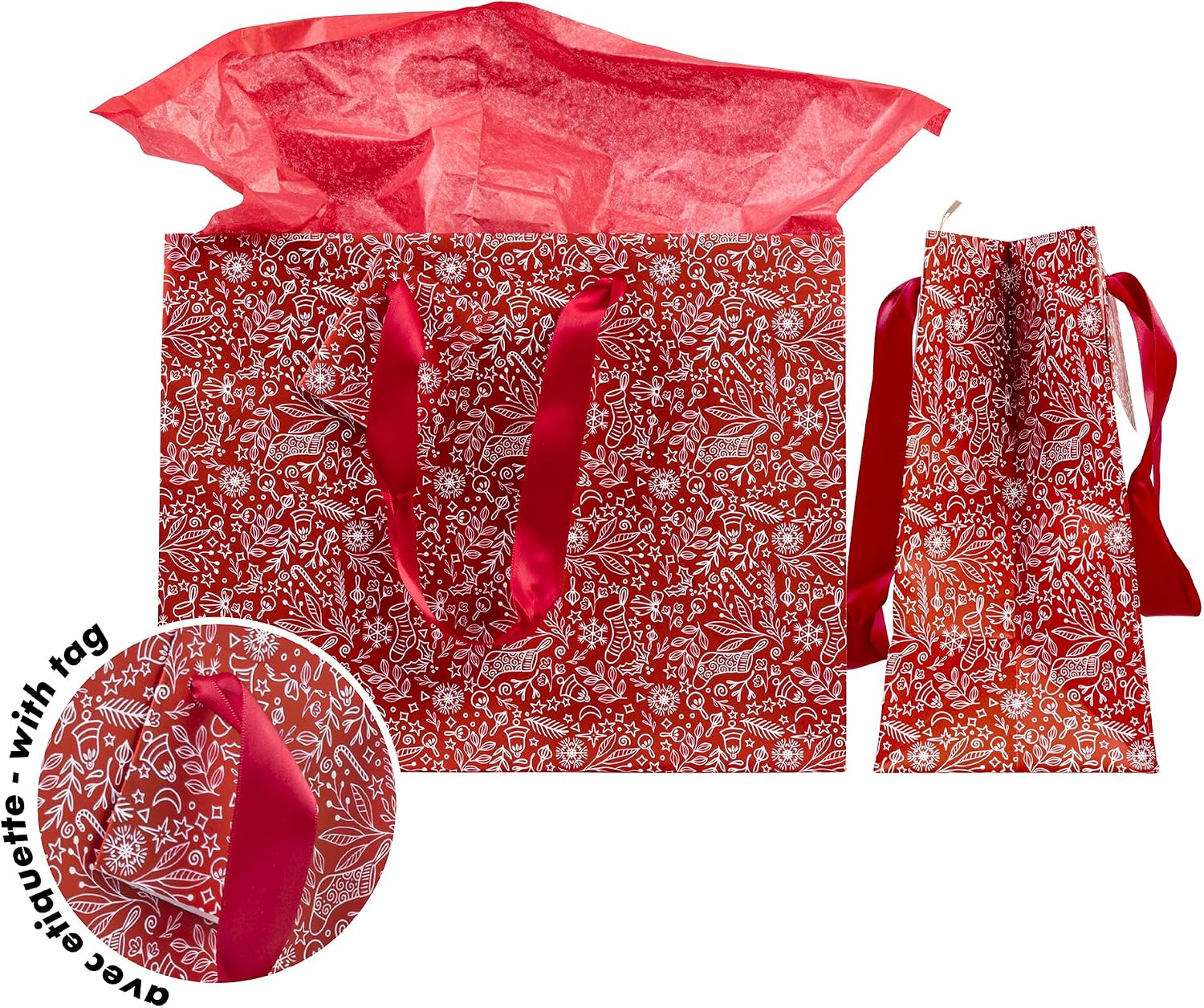 Detalle de Clairefontaine 212917Cpack – Lot de 5 Sacs Cadeaux Premium Format Shopping 32x13x24,5 cm, Rouge & Blanc