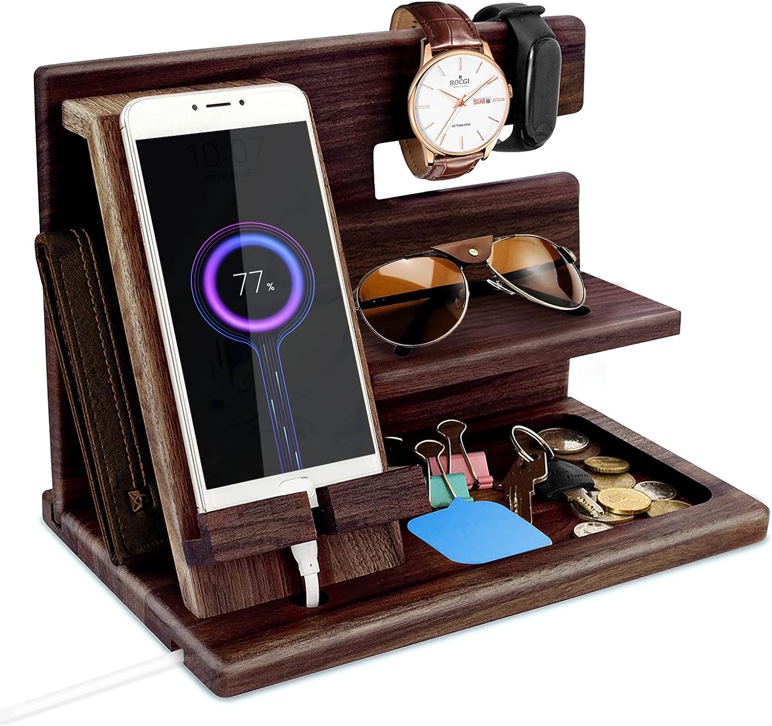Gifts for Men Wood Phone Docking Station – bedside organiser and desk stand