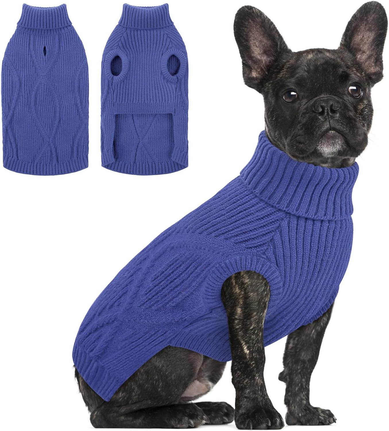 Detalle de Queenmore Katzenpullover & Hundepullover mit Stehkragen – warm, weich und mit Rückenöffnung (Blau, XS)