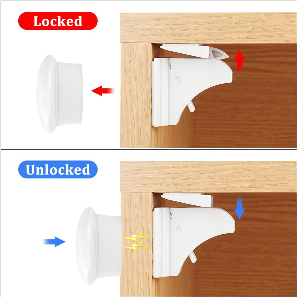 Thumbnail 2 de HOTUT Magnetic Cupboard Locks: 8 Locks + 2 Keys for Child Safety (Invisible, No Drilling)