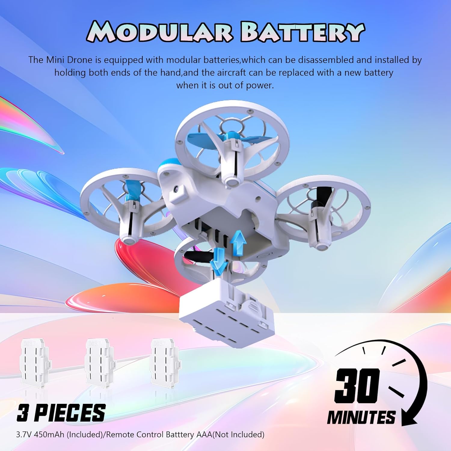 Detalle de Drone per Bambini: Mini Drone con 3 Batterie, Protezioni Elica e Luci LED