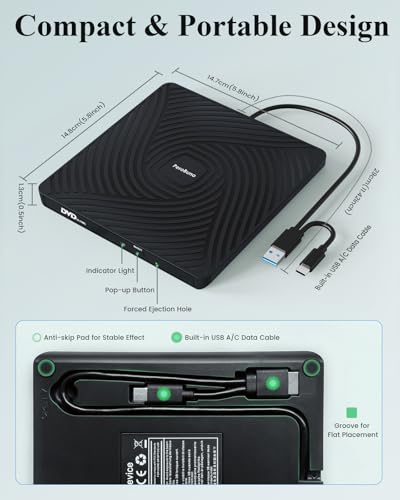 Thumbnail 6 de PeroBuno lector/grabadora externa de CD y DVD (USB 3.0, Type‑C y 13 mm de grosor)