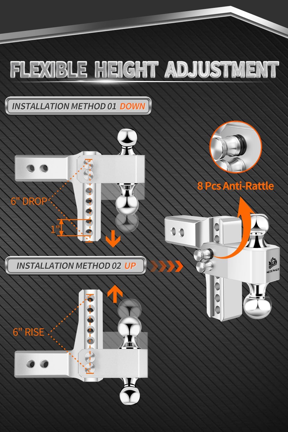Thumbnail 4 de METOWARE Adjustable Trailer Hitch 18,000 lbs 🚚