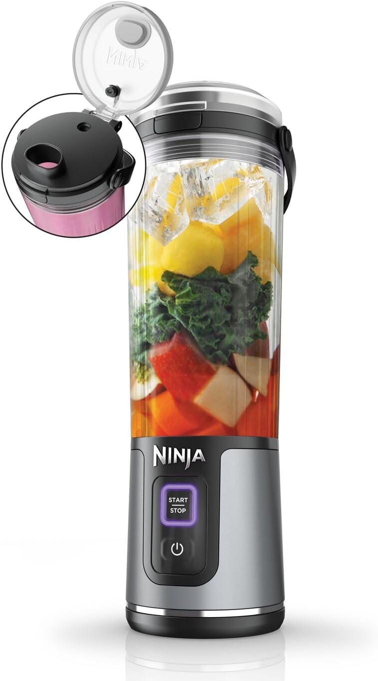 Detalle de Ninja Blast Tragbarer Mixer & Smoothie Maker BC151EUBK – 530 ml, kabellos, USB-C, zerkleinert Eis & gefrorenes Obst