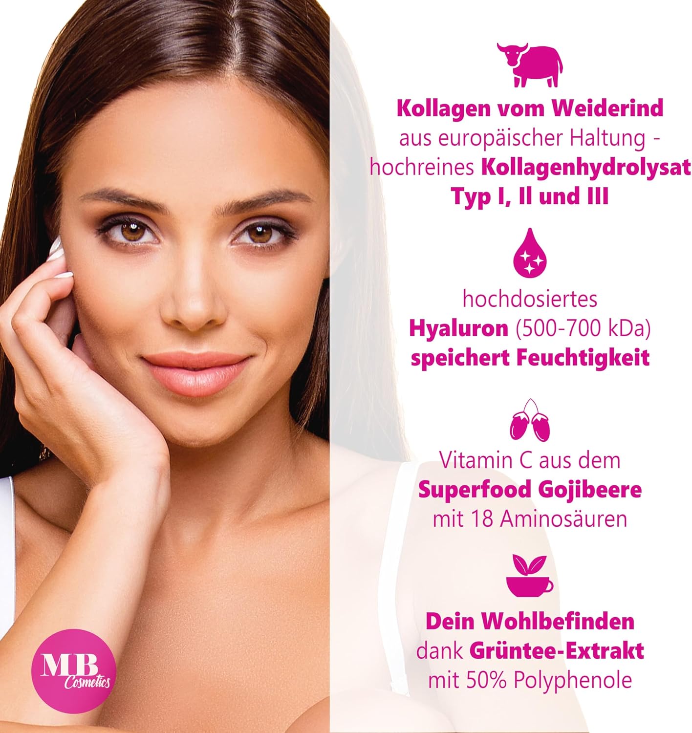 Detalle 2 de MB Cosmetics Kollagen Hyaluronsäure 1000 mg Kapseln