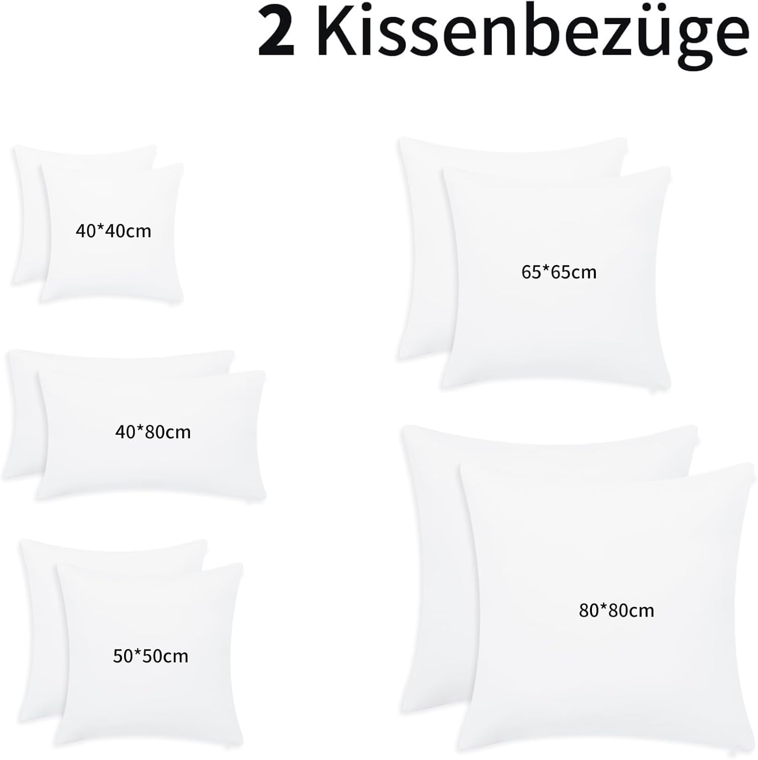 Thumbnail 5 de Aisbo Kissenbezug 80x80 cm im 2er Set – Weiße Mikrofaser mit Reißverschluss (OEKO-TEX)