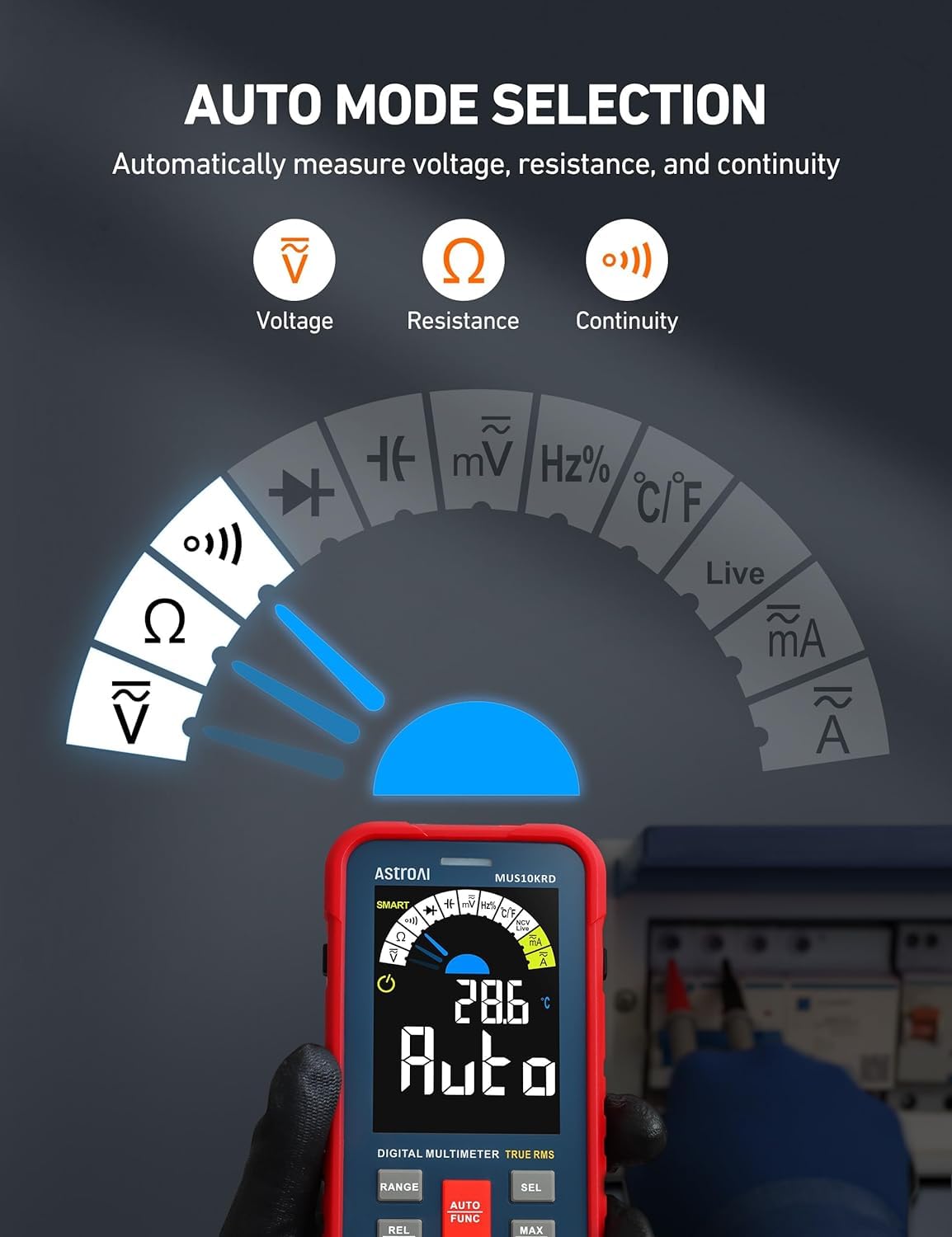 Detalle 2 de AstroAI MUS10KRD Digital Multimeter, 10,000 Counts, True RMS, Colour LCD