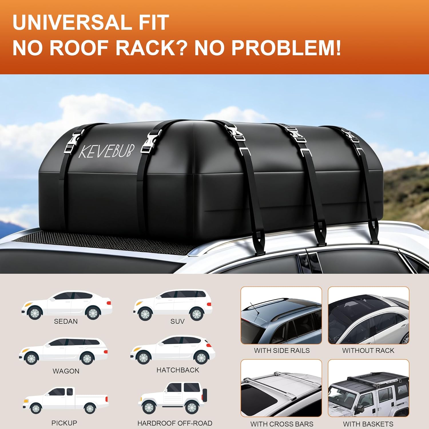 Thumbnail 4 de KEVEBUB Autodachtasche 600L (21 cu ft) – 100% wasserdichte & sturmsichere Dachbox für den Dachträger