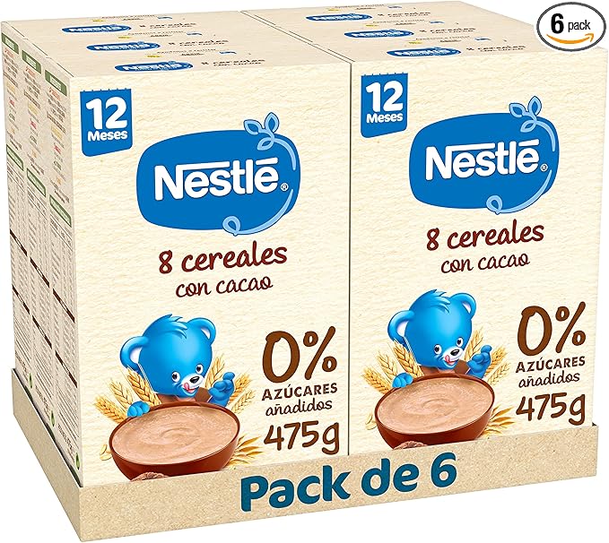 Detalle de Nestlé Papilla 8 Cereales con Cacao 🍫 6x475g